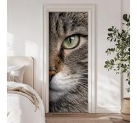 arricraft 2 Sheets Self-Adhesive Door Sticker, 80cmx200cm/31.5x78.7inch Half a Cat Face Pattern Door Murals Stickers PVC Removable Wallpaper Decoration for Bedrooms Living Room