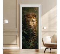 arricraft 2 Sheets Self-Adhesive Door Sticker, 80cmx200cm/31.5x78.7inch Jungle Leopard Pattern Door Murals Stickers PVC Removable Wallpaper Decoration for Bedrooms Living Room