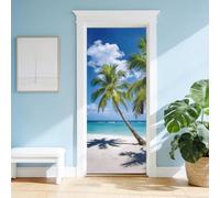 arricraft 2 Sheets Self-Adhesive Door Sticker, 80cmx200cm/31.5x78.7inch Ocean Coconut Tree Pattern Door Murals Stickers PVC Removable Wallpaper Decoration for Bedrooms Living Room