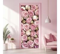 arricraft 2 Sheets Self-Adhesive Door Sticker, 80cmx200cm/31.5x78.7inch Rose Flower Pattern Door Murals Stickers PVC Removable Wallpaper Decoration for Bedrooms Living Room
