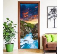 arricraft 2 Sheets Self-Adhesive Door Sticker, 80cmx200cm/31.5x78.7inch Sunse Canyon River Pattern Door Murals Stickers PVC Removable Wallpaper Decoration for Bedrooms Living Room