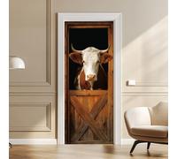 arricraft 2 Sheets Self-Adhesive Door Sticker, 80cmx200cm/31.5x78.7inch Vintage Cow Barn Pattern Door Murals Stickers PVC Removable Wallpaper Decoration for Bedrooms Living Room