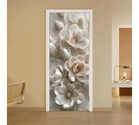 arricraft 2 Sheets Self-Adhesive Door Sticker, 80cmx200cm/31.5x78.7inch White Magnolia Flower Pattern Door Murals Stickers PVC Removable Wallpaper Decoration for Home Bedrooms Living Room