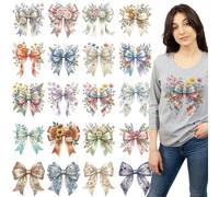 arricraft 20 Pcs Rub On Transfer Stickers, Floral Bowknot Patterns Art Crafts Decor Waterproof Decals Plastic Iron on Transfers Patches for T-Shirt Clothing Jeans and Backpacks