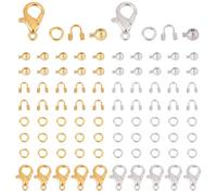 arricraft 200 Pcs Crimp Beads Kit for Jewelry Making, Brass Crimping Beads Wire Guardians Lobster Clasps Jump Rings for DIY Bracelet Necklace Making Craft(Golden, Silver)