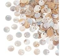 arricraft 200 Pcs Flat Round Shell Charms, 7mm Seashell Color Natural Akoya Seashell Beads Shell Coin Disc Charm Shell Ocean Beach Style Charms for Necklace Bracelet Jewelry Making