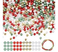 arricraft 2000 Pcs Christmas Pearl Beads, 4mm Acrylic Round Imitation Pearl Beads Red Green Gold White Loose Spacer Beads Small Beads for DIY Bracelet Necklace Jewelry Making Craft
