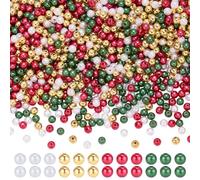 arricraft 2000 Pcs Christmas Pearl Beads, 6mm Acrylic Round Imitation Red Green Gold White Loose Spacer Small Beads for Jewelry Making DIY Craft Earrings