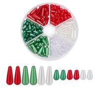 arricraft 210 Pcs 6 Styles Christmas Tear Drop Pearl Beads, Acrylic Round Imitation Red Green White Water Drop Pearl Beads for Bracelet Necklace Jewelry Making