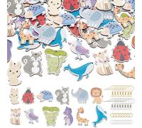arricraft 220 Pcs Animal Earring Making Kit, Including Animal Printed Basswood Charms Pendants and Iron Earring Hooks for Starters DIY Animal Themed Earring Jewelry Making Craft