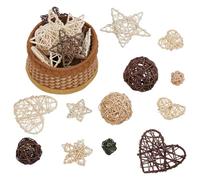 arricraft 23 Pcs Wicker Rattan Balls, Mixed Colors Round Star Heart Decorative Balls for Centerpiece Bowls Orbs Vase Fillers for Craft, Christmas Tree, Wedding, Party