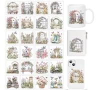 arricraft 24 Pcs Vintage Garden Theme Cup Printing UV Transfer Papers, 24 Styles Colorful Flowers Birds Butterflies UV DTF Cup Wrap Stickers for 16 OZ Glass Cups Crafts 3.2x3.2inch