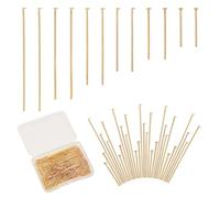 arricraft 240 Pcs Real 16K Gold Plated Flat Head Pins, 1.5-4cm 6 Sizes 304 Stainless Steel Straight Head Pins Beading Pin Connector Assorted Head Pins for Earring Bracelet Necklace Supplies