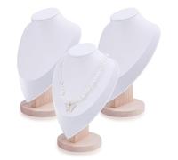 arricraft 3 Pcs Bust Necklace Display Stands, White PU Leather Wooden Jewelry Display Stands with Wood Base Mannequin Necklace Pendant Chain Holder Organizer for Jewelry Showcase Home Store