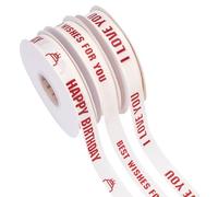arricraft 3 Rolls 3 Styles Polyester Gift Ribbons with Red Word, 3/4 Inch by 35 Yard Spool Ribbon with Happy Birthday I Love You Printed Phrase for Bow Bouquets Wrapping Weddings Decoration