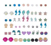 arricraft 30 Pairs Ocean Marine Life Theme Pierced Stud Earrings, Colorful Pearls Hearts Shells Turtle Mermaid Earrings for Women Summer Beach Jewelry