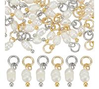 arricraft 30 Pcs Natural Pearl Pendant Charms, 2 Colors Freshwater Pearls Bead Pendants with Brass Jump Ring Irregular Pearl Charms for DIY Earrings Bracelet Necklace Jewelry Making