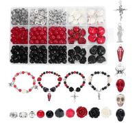 arricraft 319 Pcs Gothic Halloween Skull Beads Kit, Black Red White Synthetic Turquoise Skull Rose Flower Beads Glass Rhinestone Loose Spacers for Jewelry Making Bracelets Necklaces DIY Crafts