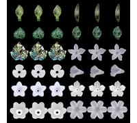 arricraft 320 Pcs Flower Acrylic Beads Caps Kit, Green Leaf Beads Transparent Leaves Pendants with Tiny Flower Bead Caps for DIY Craft Necklaces Bracelets Earring Jewelry Making
