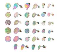 arricraft 34 Pcs 17 Styles Rainbow Color Earrings Posts, Textured Teardrop Flat Round Earring Pin Studs 304 Stainless Steel Stud Earring Findings for DIY Earring Making Supplies