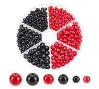 arricraft 350 Pcs Glass Pearl Beads, 4/6/8mm Red Black Round Baking Painted Pearlized Luster Satin Pearls Craft Beads Czech Round Loose Pearls for DIY Necklace Bracelet Jewelry Making