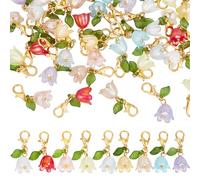 arricraft 36 Pcs Flower Stitch Markers Crochet, 9 Styles Lily Acrylic Locking Stitch Marker with Lobster Claw Clasps Flower Pendants for Knitting Weaving Sewing Accessories Quilting DIY Craft