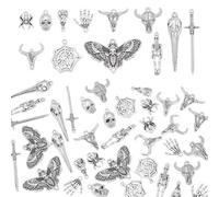 arricraft 36 Pcs Gothic Halloween Skull Charms, 12 Styles Antique Silver Alloy Tibetan Style Spiders Web Charms for DIY Bracelet Earring Necklace Jewelry Making