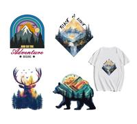 arricraft 4 Pcs Adventure Iron on Decals Patches, Plastic Heat Iron on Stickers Forest Mountains Deer Bear Transfer Stickers Washable Patches for DIY Clothes Decor, 9inch(23cm) Long