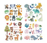 arricraft 4 Pcs Animals Theme Plastic Heat Transfer Film Logo Stickers Set, 4 Styles Dinosaurs Grassland Forest Ocean Animals Heat Transfer Stickers Iron on Decals for T-Shirts Patches DIY Crafts