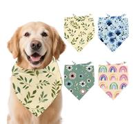 arricraft 4 Pcs Boho Polyester Pet Bandanas, Leaves Blue Flower Dog Scarf Washable Triangle Fabric Pet Bandanas for Small Medium Large Cat and Dog Clothing Accessories 26.7x18.9 Inch