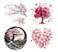 arricraft 4 Pcs Cherry Theme Iron on Decals Patches, Japanese Style Cherry Blossom Tree Branch Heart Cherry Heat Transfer Stickers Plastic Washable Patches for DIY Clothes Decor Backpacks Cover