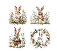 arricraft 4 Pcs Iron on Decals Patches, 4 Sizes Easter Bunny Iron on Stickers Easter Eggs Rabbits Flower Transfer Stickers Plastic Washable Patches for DIY Clothes Decor Backpacks Cover