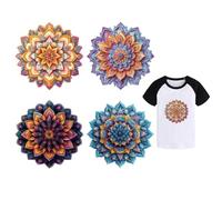 arricraft 4 Pcs Iron on Decals Patches, 4 Sizes Mandala Pattern Iron on Stickers Intricate Beautiful Flower Heat Transfer Stickers PET Washable Patches for DIY Clothes Decor Backpacks