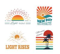 arricraft 4 Pcs Iron on Decals Patches, 4 Sizes Sun Sunrise Iron on Stickers New Day Morning Transfer Stickers Plastic Washable Patches for DIY Clothes Decor Backpacks Cover