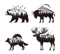 arricraft 4 Pcs Iron on Decals Patches, 4 Sizes Walking Animal Iron on Stickers Bear Bison Fox Reindeer Heat Transfer Stickers Plastic Washable Patches for Clothes Decor Backpacks Cover