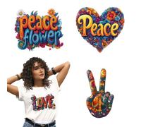 arricraft 4 Pcs Love Peace Theme Heat Transfer Film Logo Stickers Set, 4 Styles Doodle Pattern Heat Transfer Stickers Iron on Decals for T-Shirts Patches Bags Hats DIY Crafts