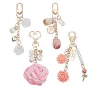 arricraft 4 Pcs Rose Keychain, 4 Styles Satin and Resin Colorful Flower Charm Keychain with Swivel Lobster Claw Clasps and Jump Rings for Purse Backpack Handbag Key Hanging Decoration