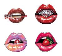 arricraft 4 Pcs Sparkling Red Lips Theme Heat Transfer Film Logo Stickers Set, 4 Styles Lipstick Diamond Cherry Strawberry Heat Transfer Stickers Iron on Decals for T-Shirts Bags Hats DIY Crafts