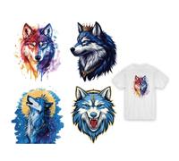 arricraft 4 Pcs Wolf Head Iron on Decals Patches, 4 Sizes Wolf King Wearing a Crown Iron on Stickers Wild Animal Beast Heat Transfer Stickers PET Washable Patches for DIY Clothes Decor