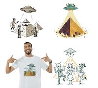 arricraft 4 Sheets Alien Pyramids Theme Iron on Stickers, UFO Funny Aliens Mummies Print Transfer Stickers Decals for DIY T-Shirt Jeans Backpacks Families Clothing Hat Decoration Applique