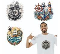 arricraft 4 Sheets Anchor and Rudder Theme Iron on Stickers, Sailboats Lighthouses Compasses Print Transfer Stickers Decals for DIY T-Shirt Jeans Backpacks Families Clothing Hat Decoration Applique