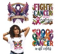 arricraft 4 Sheets Breast Cancer Prevention Iron on Stickers, Colorful Ribbon Wing Print Transfer Stickers Decals for DIY T-Shirt Jeans Backpacks Families Clothing Hat Decoration Applique