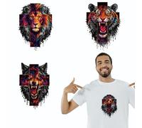 arricraft 4 Sheets Cross-Patterned Animals Iron on Stickers, Lions Tigers Wolves Patterns Transfer Stickers Decals for DIY T-Shirt Jeans Backpacks Families Clothing Hat Decoration Applique