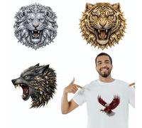 arricraft 4 Sheets Diamond Animal Iron on Stickers, Tiger Lion Composed of Gemstone Print Transfer Stickers Decals for DIY T-Shirt Jeans Backpacks Families Clothing Hat Decoration Applique