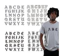 arricraft 4 Sheets Gothic Letters Theme Iron on Stickers, 26 Letters in Gothic Style Print Transfer Stickers Decals for DIY T-Shirt Jeans Backpacks Families Clothing Hat Decoration Applique