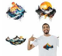 arricraft 4 Sheets Ink Wash Mountains Iron on Stickers, Watercolor Mountains Trees Print Transfer Stickers Decals for DIY T-Shirt Jeans Backpacks Families Clothing Hat Decoration Applique