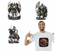 arricraft 4 Sheets Knights Iron on Stickers, Knight Swords Battle Flags Patterns Transfer Stickers Decals for DIY T-Shirt Jeans Backpacks Families Clothing Hat Decoration Applique