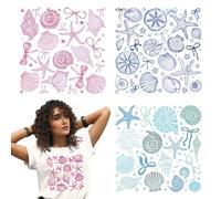 arricraft 4 Sheets Marine Life Theme Iron on Stickers, Shells and Bowknot Print Transfer Stickers Decals for DIY T-Shirt Jeans Backpacks Families Clothing Hat Decoration Applique