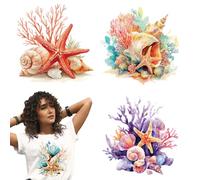 arricraft 4 Sheets Marine Life Theme Iron on Stickers, Starfish Coral Clumps Shell Print Transfer Stickers Decals for DIY T-Shirt Jeans Backpacks Families Clothing Hat Decoration Applique
