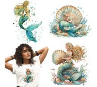 arricraft 4 Sheets Mermaid Theme Iron on Stickers, Dreamy Mermaid Print Transfer Stickers Decals for DIY T-Shirt Jeans Backpacks Families Clothing Hat Decoration Applique